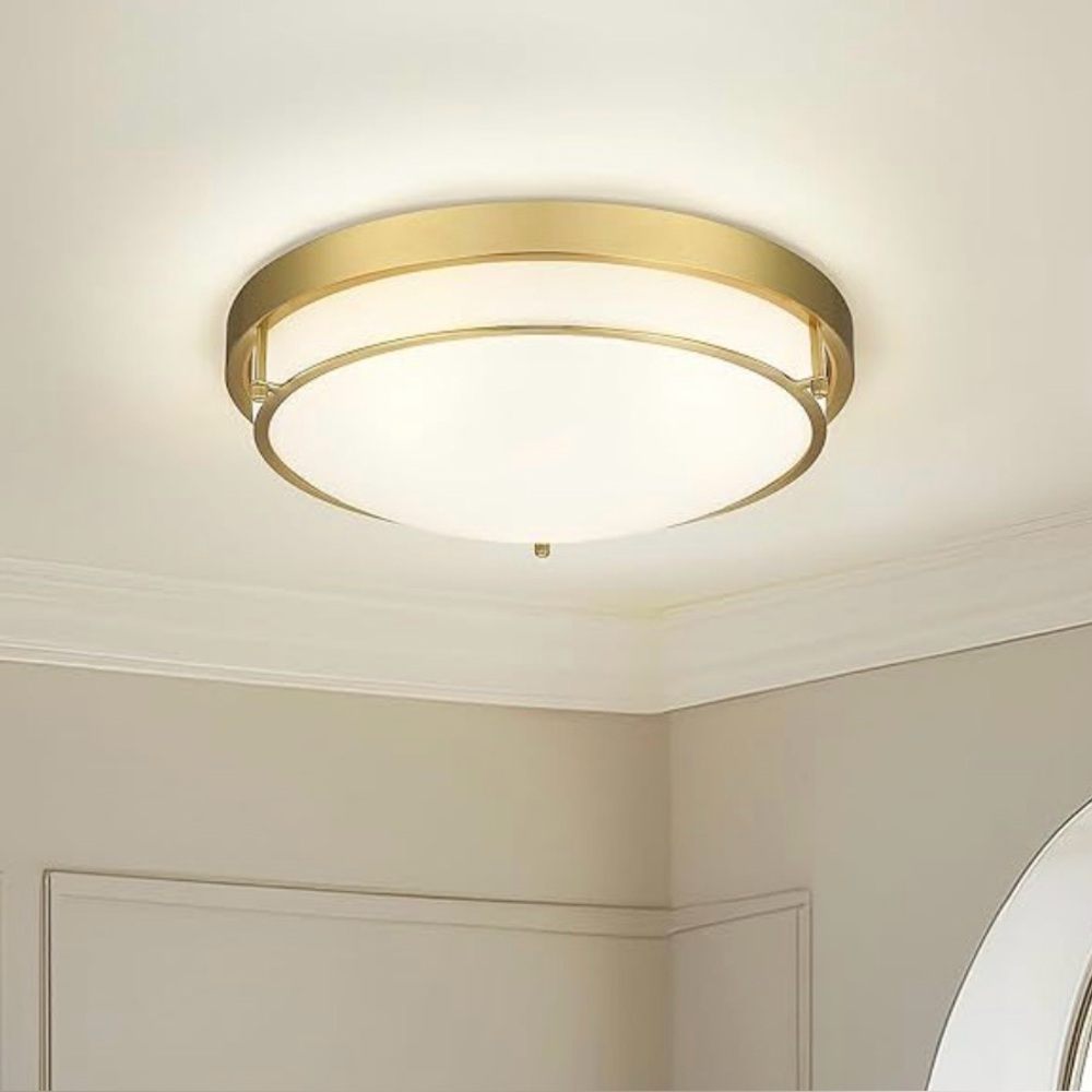 Flush Mount Ceiling Light Gold 2-Light 16” Modern Fixture Hallway Kitchen